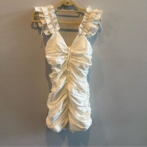 Zara White Ruched Mini Dress